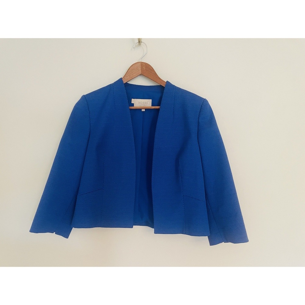 Hobbs London Mary Cropped Textured Boxy Blazer. Royal Blue. Size‎ 4. 3/4 Sleeve.